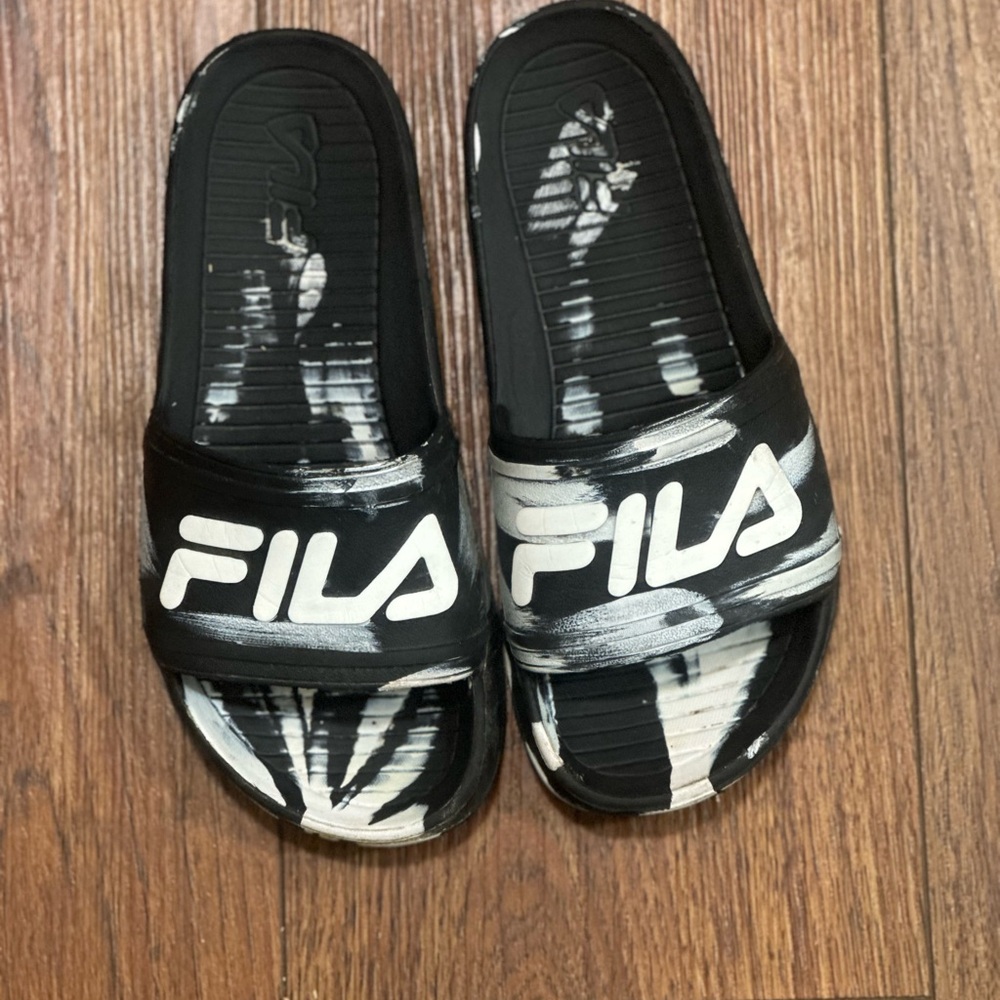 Fila Black and White Slide Sandals